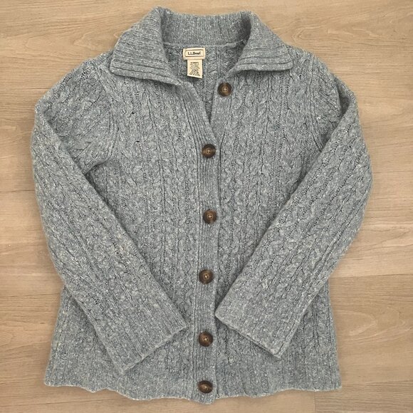 LL Bean Womens Cardigan Blue Gray Wool Blend Button Up Sz M Fishermans Cozy - Picture 3 of 7
